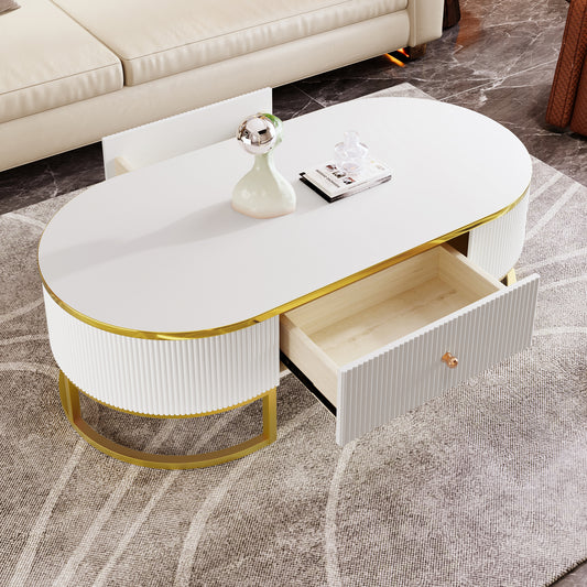 Table à café ovale moderne avec tiroirs