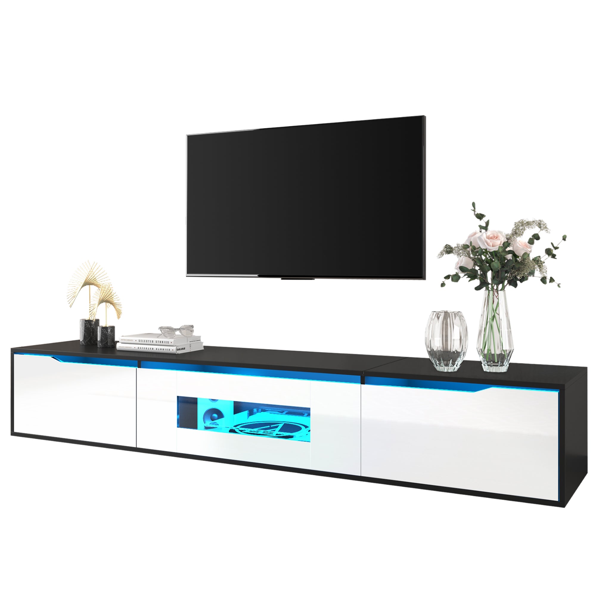 Meuble TV blanc et noir avec LED