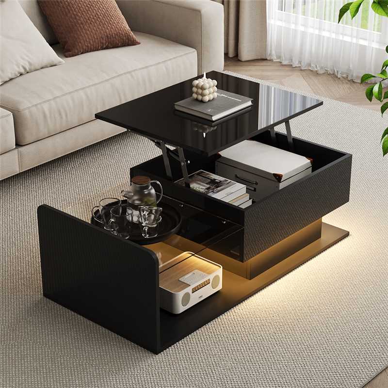 Table à café avec plateau en verre et effet LED