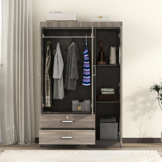 Armoire en bois gris 3 portes et 2 tiroirs
