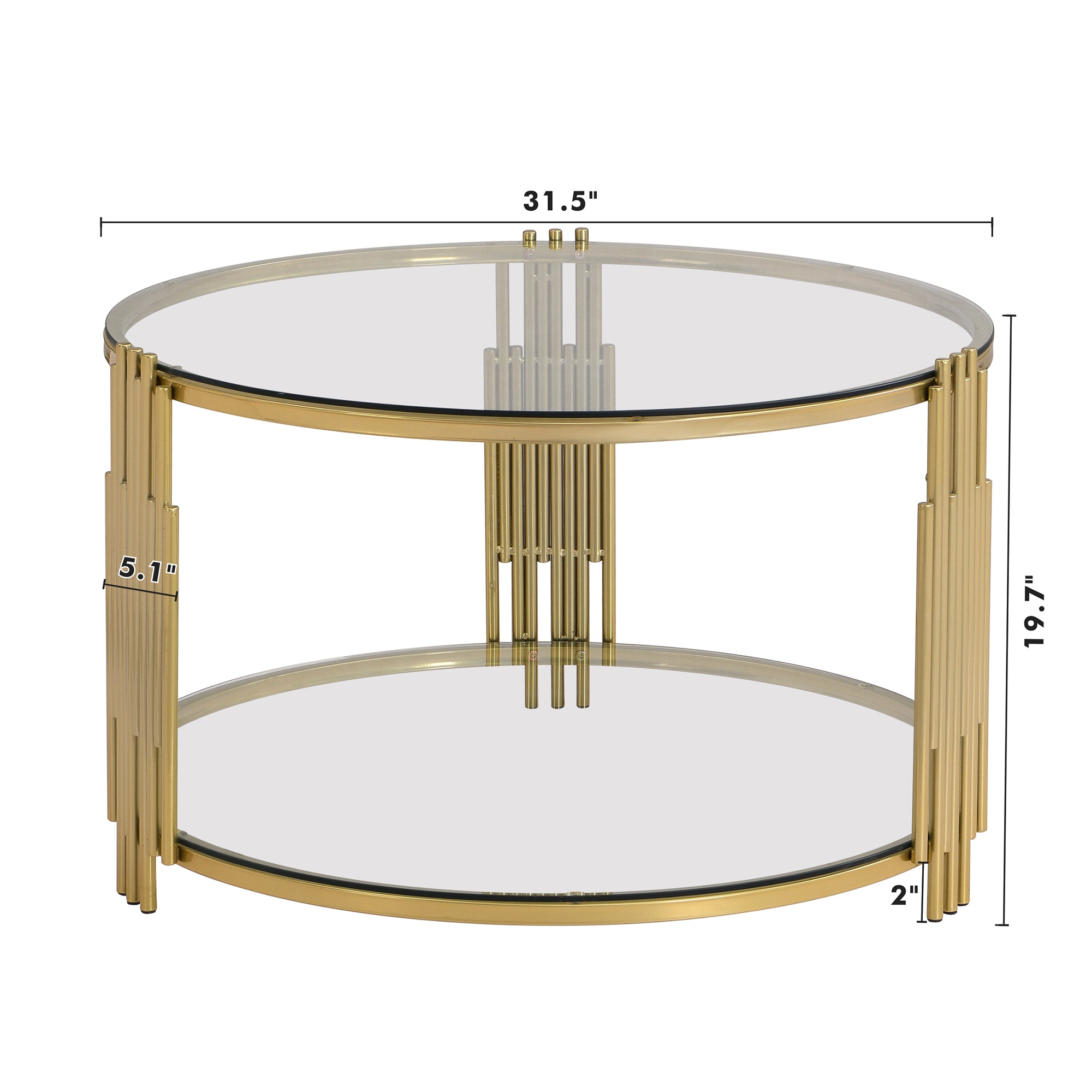 Table à café dorée avec tablette inférieure
