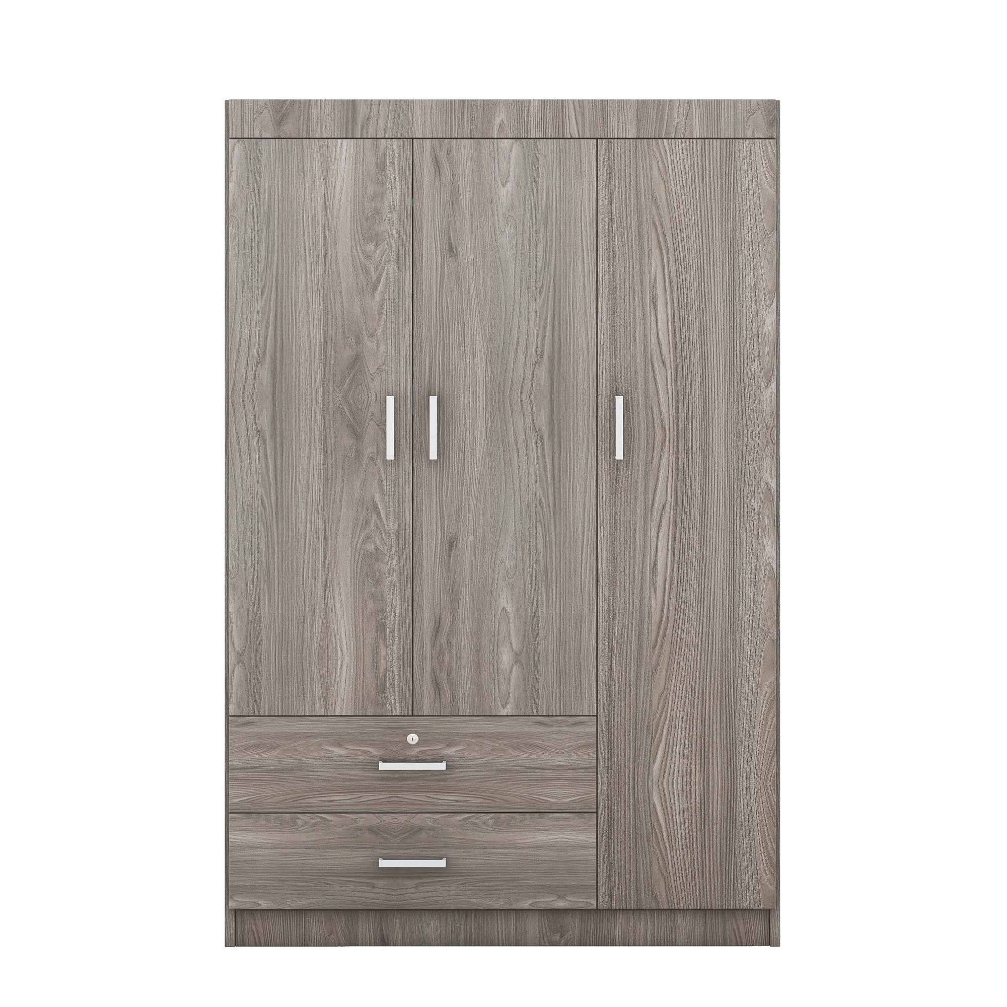 Armoire en bois gris 3 portes et 2 tiroirs
