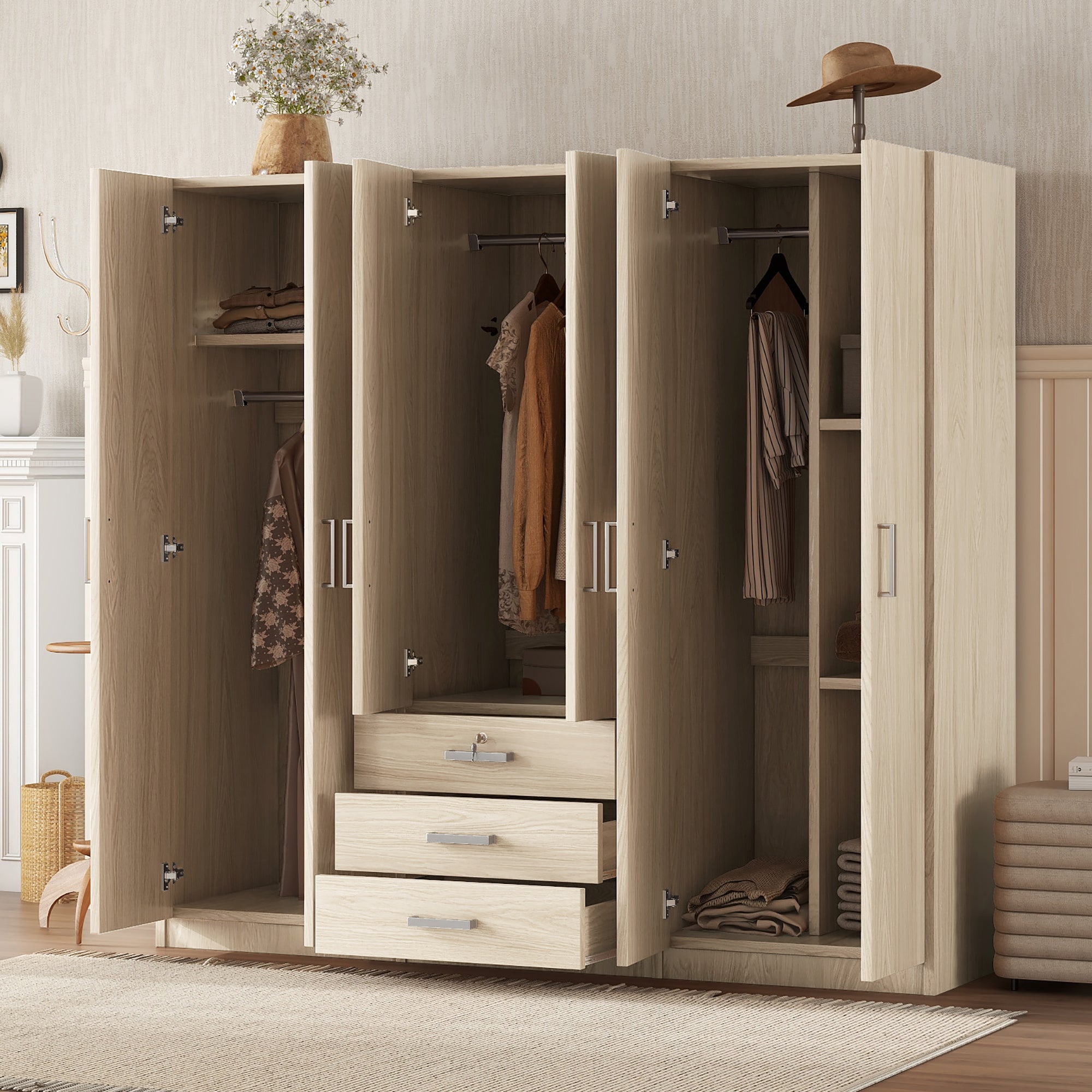 Armoire de rangement en bois 6 portes pour chambre à coucher