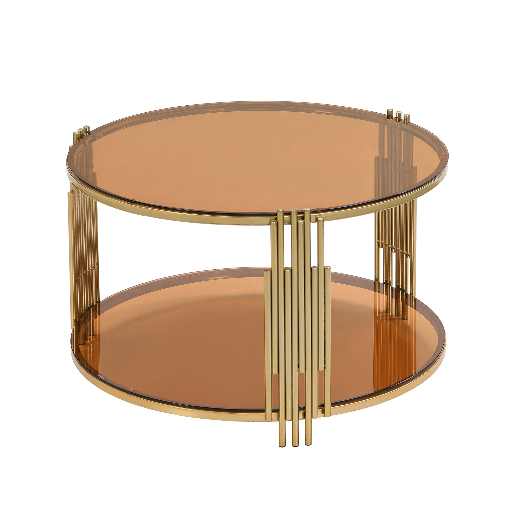 Table à café brune et dorée avec tablette inférieure