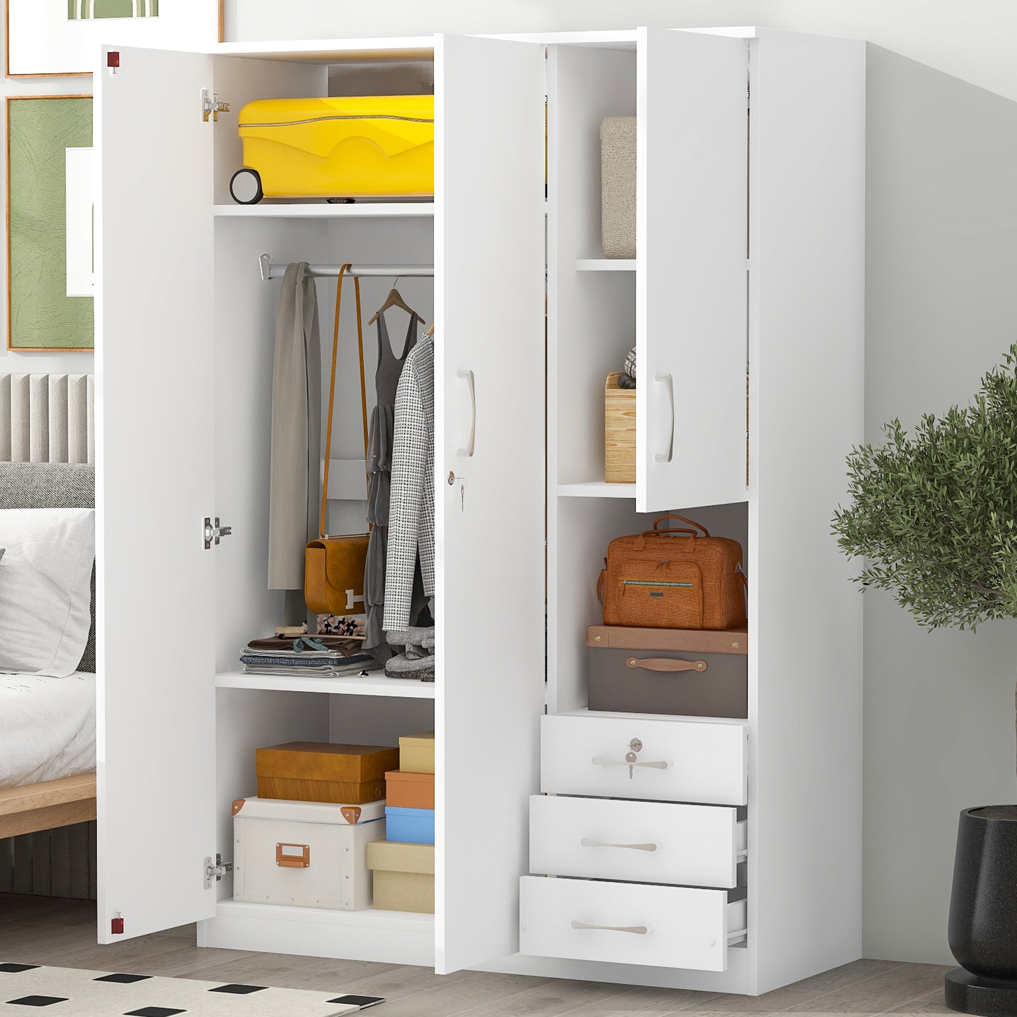 Armoire de rangement en bois à 2 portes pour chambre à coucher
