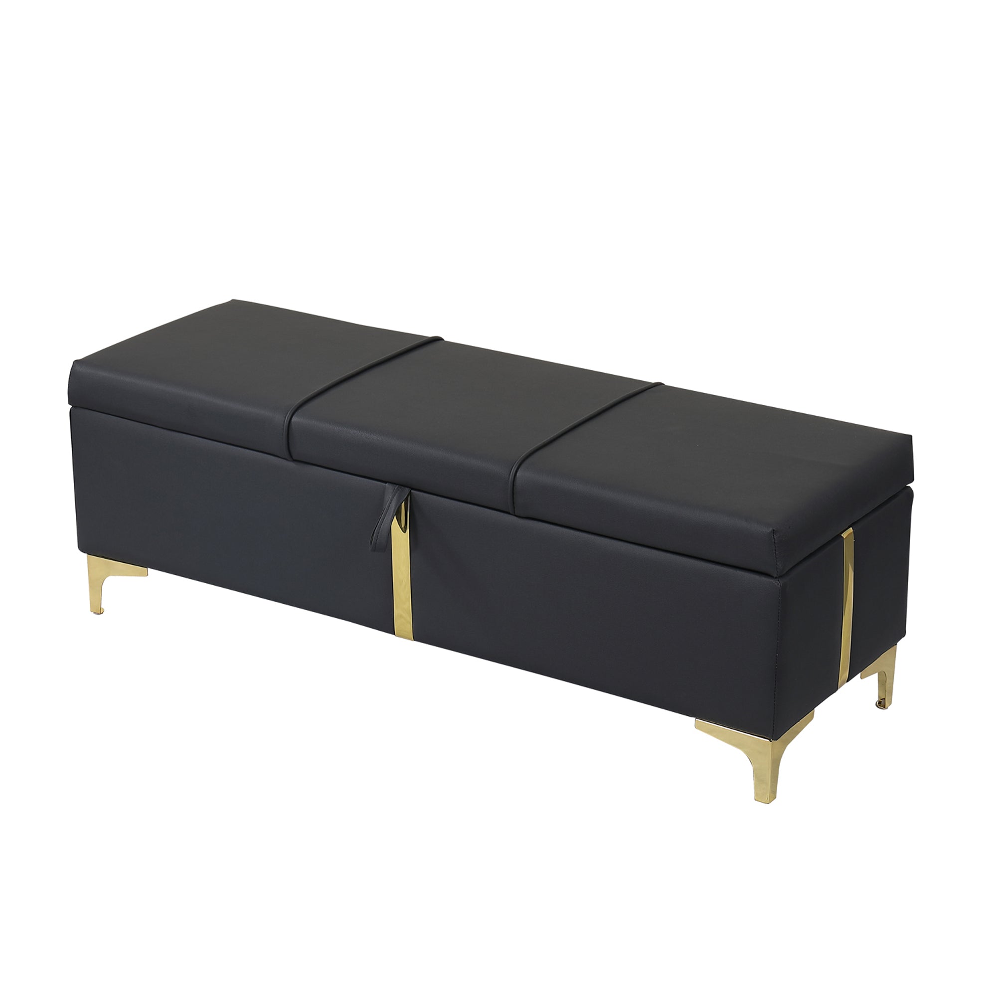 Pouf de rangement rembourré avec pieds en métal
