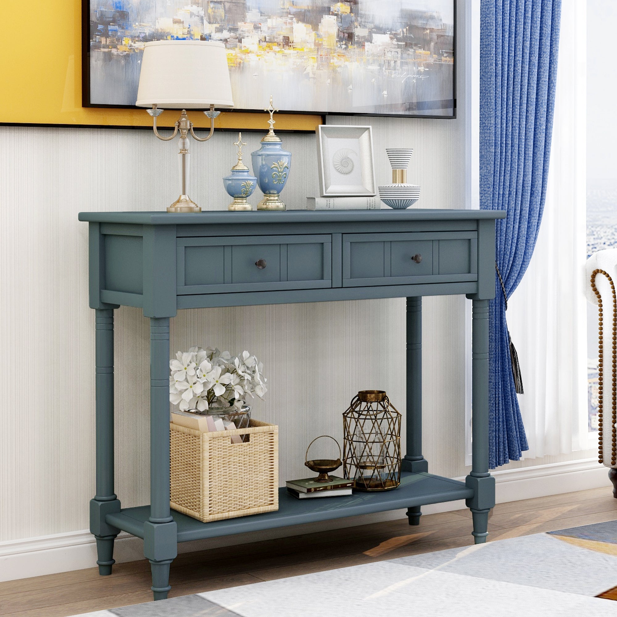 Table console avec deux tiroirs et tablette inférieure