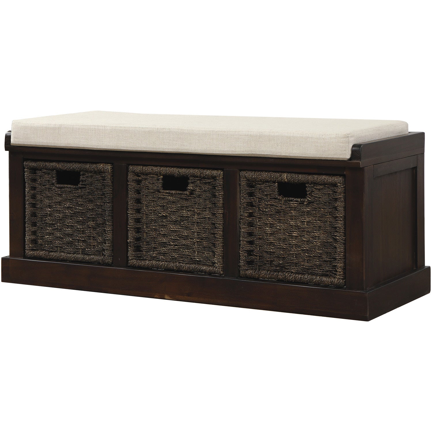 Banc de rangement avec 3 paniers amovibles en rotin classique
