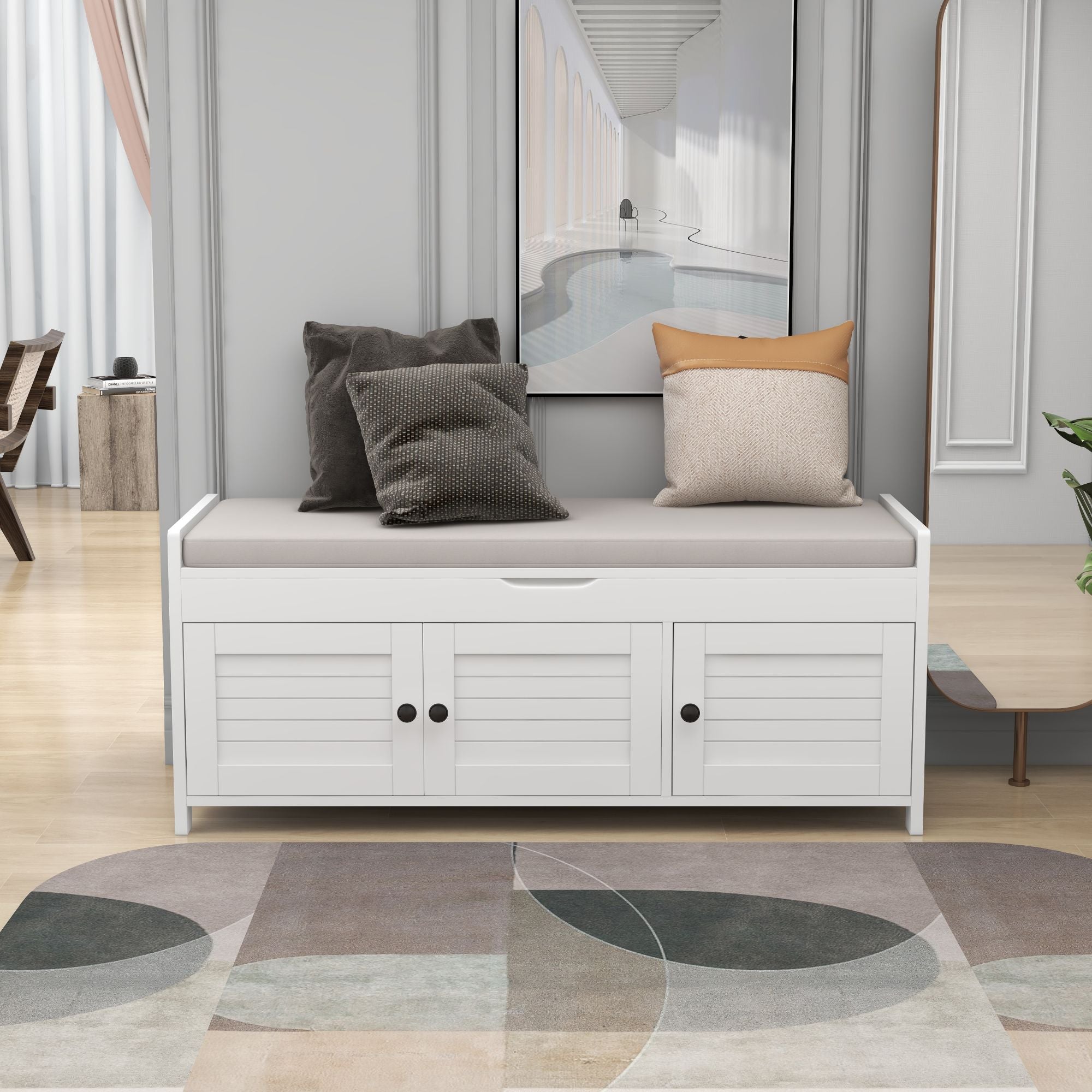Banc de rangement à chaussures avec coussin amovible