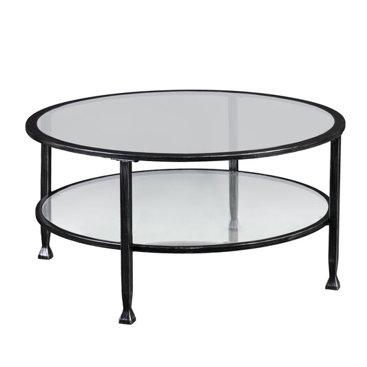 36" Black Glass And Metal Round Coffee Table-2