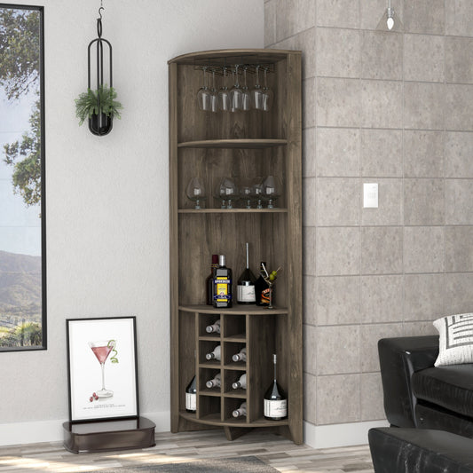 71" Dark Brown Wood Corner Bar Cabinet-3