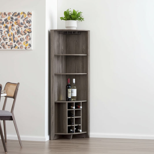 71" Dark Brown Wood Corner Bar Cabinet-0