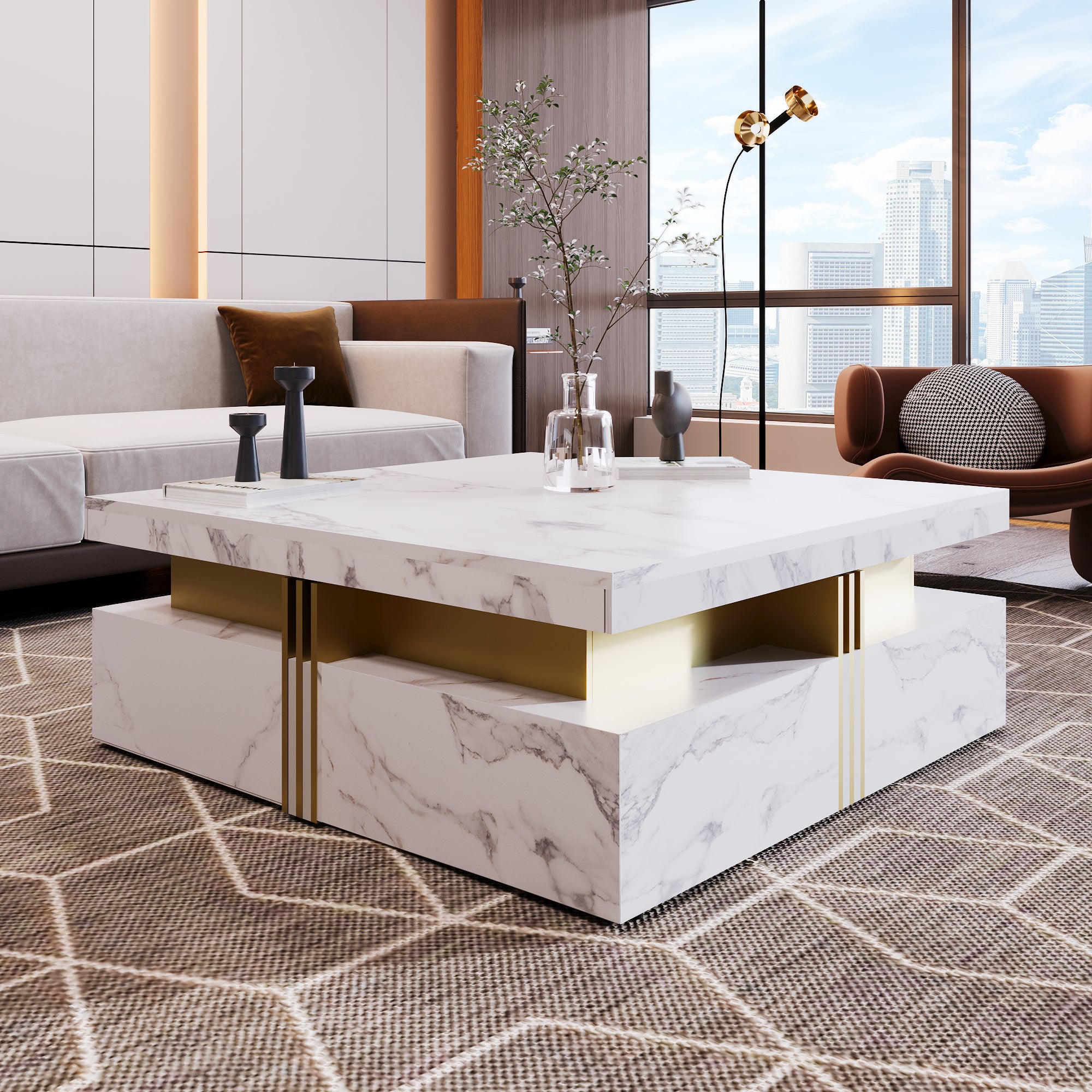 Table à café moderne avec rangement 110 cm
