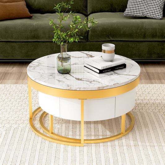 Table à café ronde moderne avec 2 tiroirs
