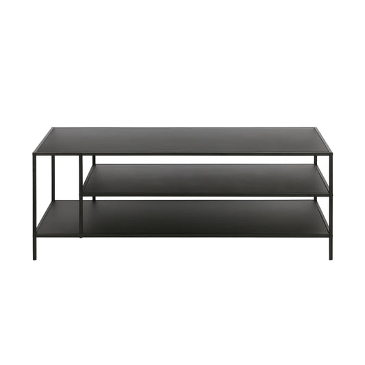 46" Black Steel Coffee Table With Two Shelves-2