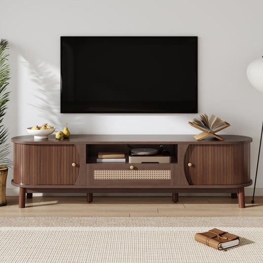 Meuble TV en rotin avec portes en bois massif