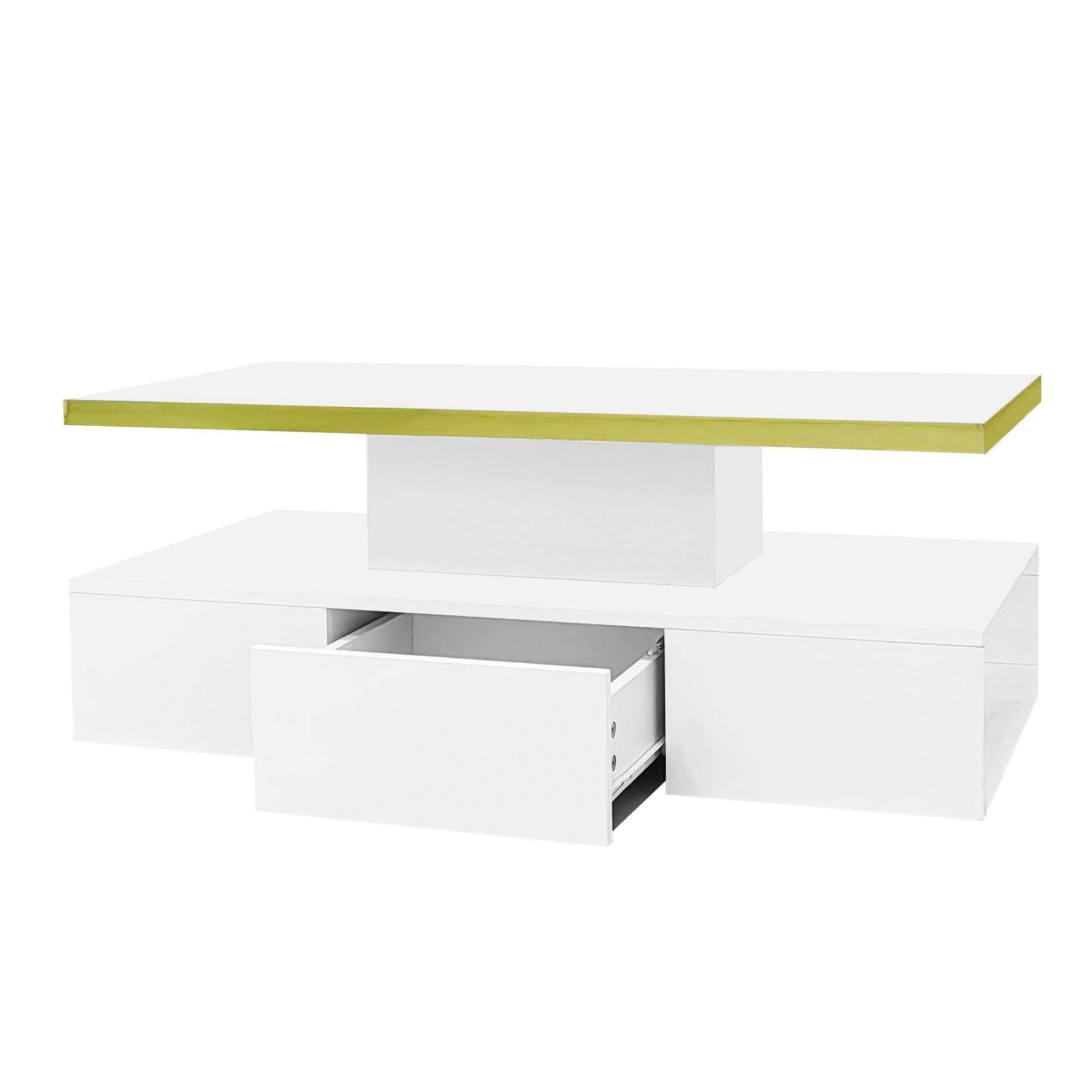 Table à café avec un tiroir caché, blanc brillant