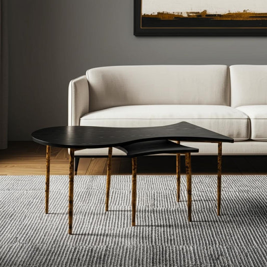 Set of Two Black and Bronze Wood and Steel Free Form Coffee And End Table-0