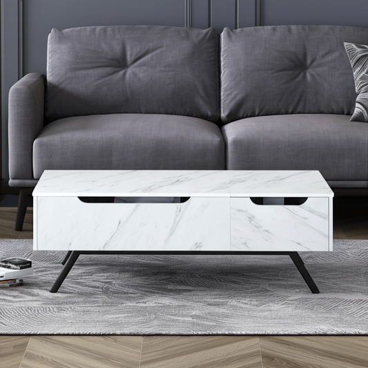 48" White and Black Wood and Steel Lift Top Coffee Table With Drawer-0