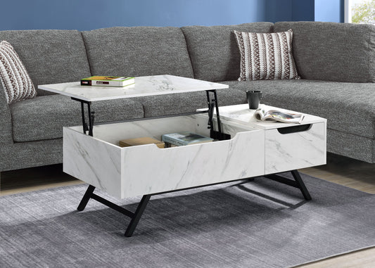 48" White and Black Wood and Steel Lift Top Coffee Table With Drawer-7