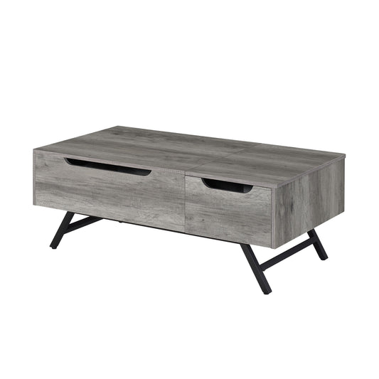 48" Gray Oak and Black Wood and Steel Lift Top Coffee Table With Drawer-1