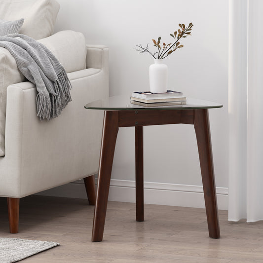 Table de bout en bois massif et verre