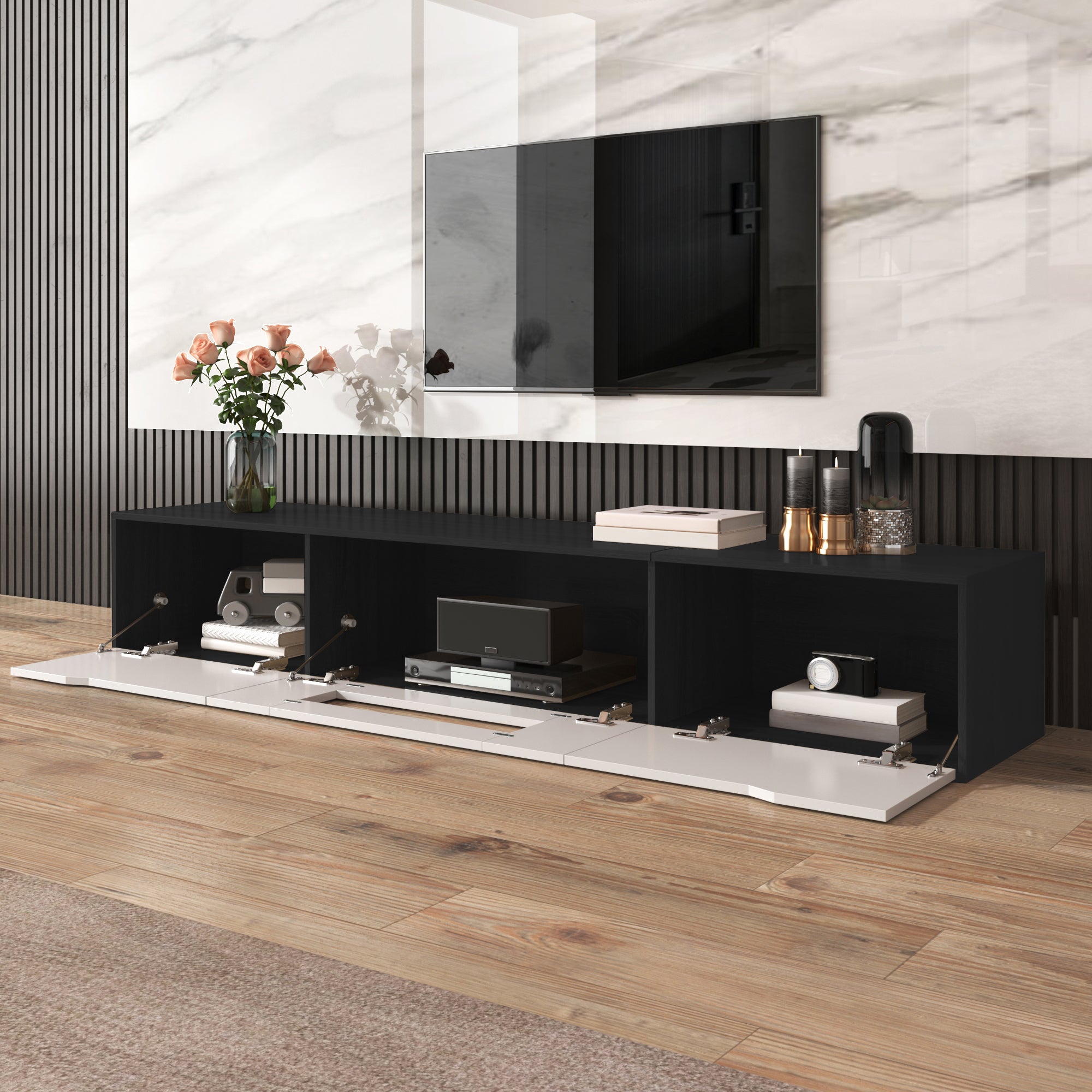 Meuble TV blanc et noir avec LED