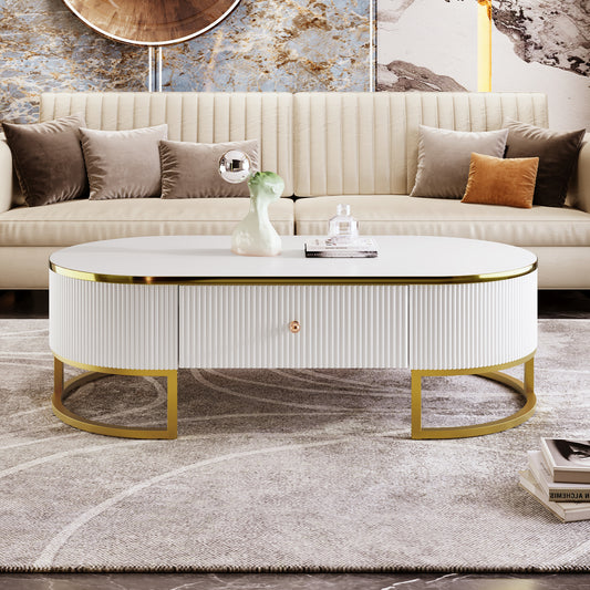 Table à café ovale moderne avec tiroirs