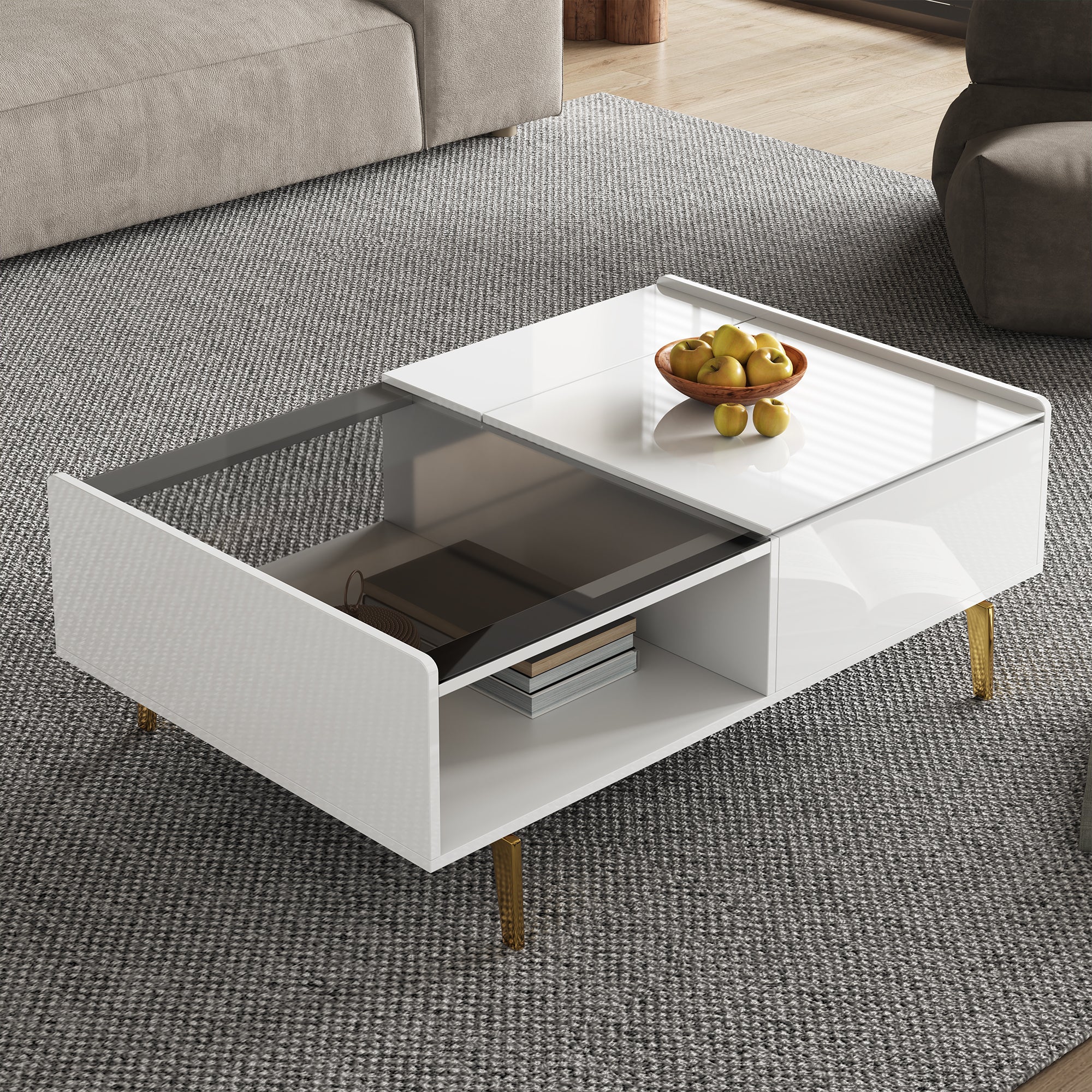 Table à café avec plateau en verre et effet LED
