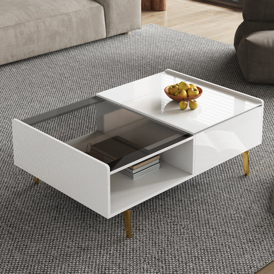 Table à café avec plateau en verre et effet LED