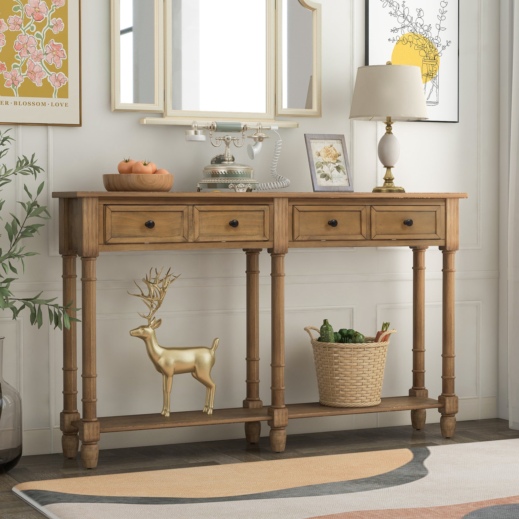 Table console avec deux tiroirs et une tablette inférieure