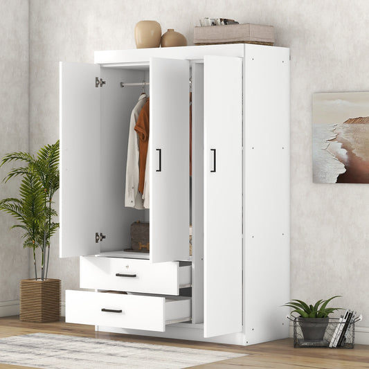 Armoire en bois blanc 3 portes et 2 tiroirs