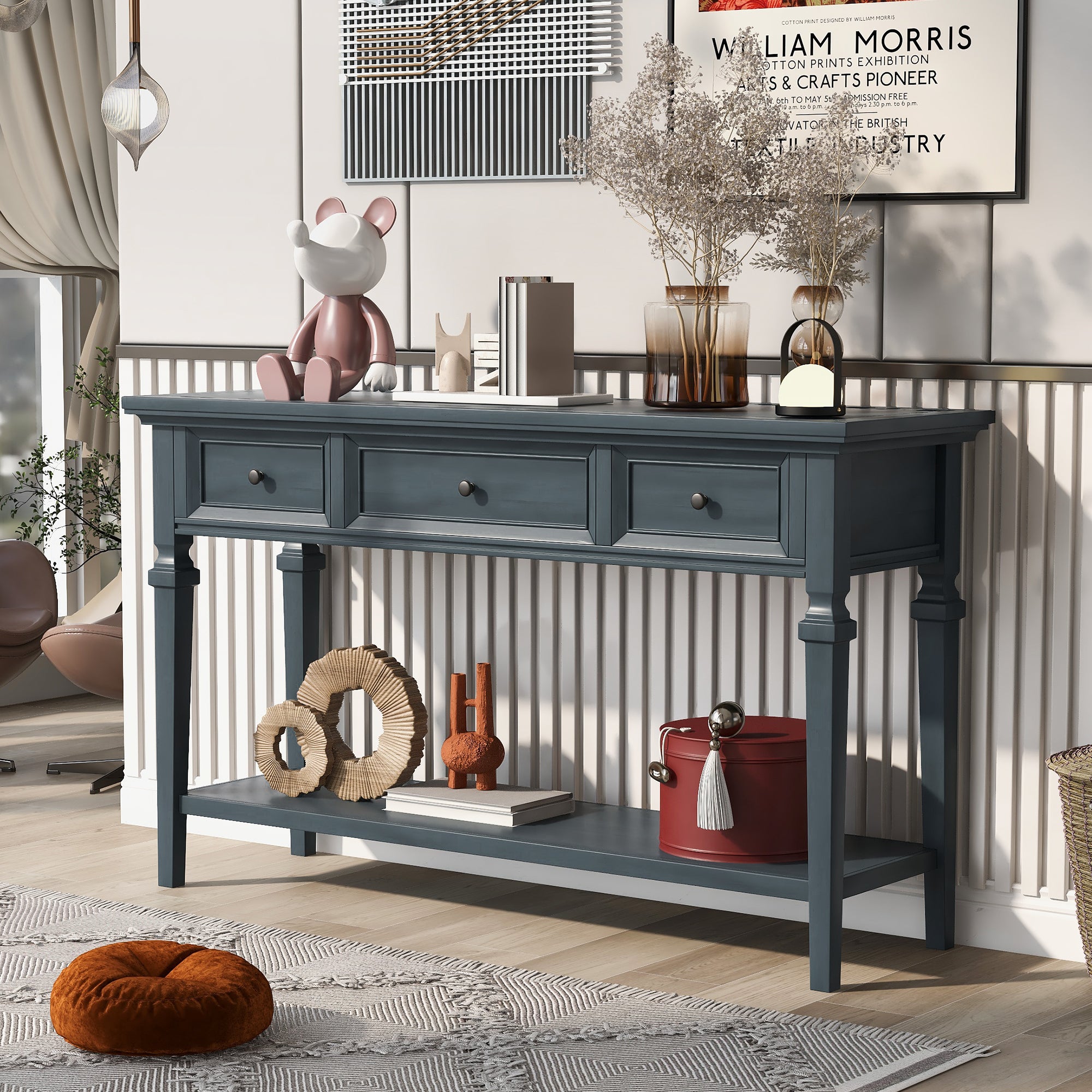 Table console avec trois tiroirs supérieurs et une étagère