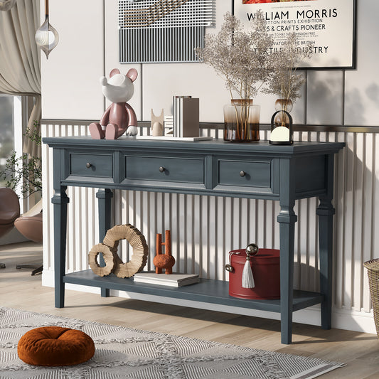Table console avec trois tiroirs supérieurs et une étagère