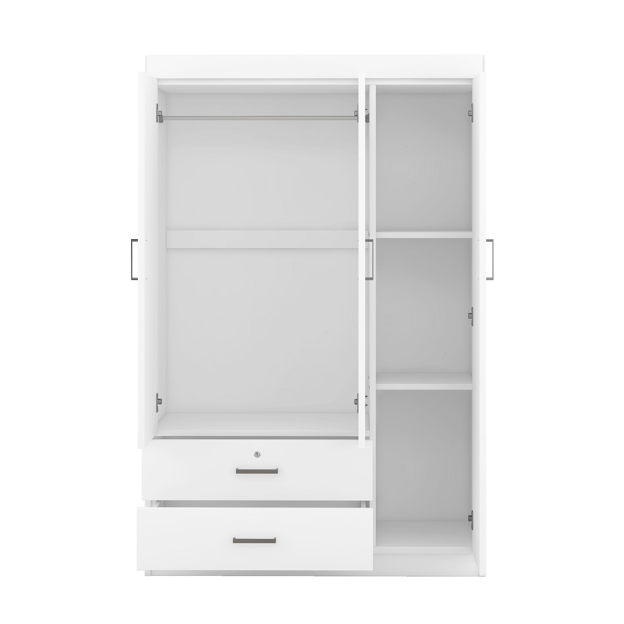 Armoire en bois blanc 3 portes et 2 tiroirs