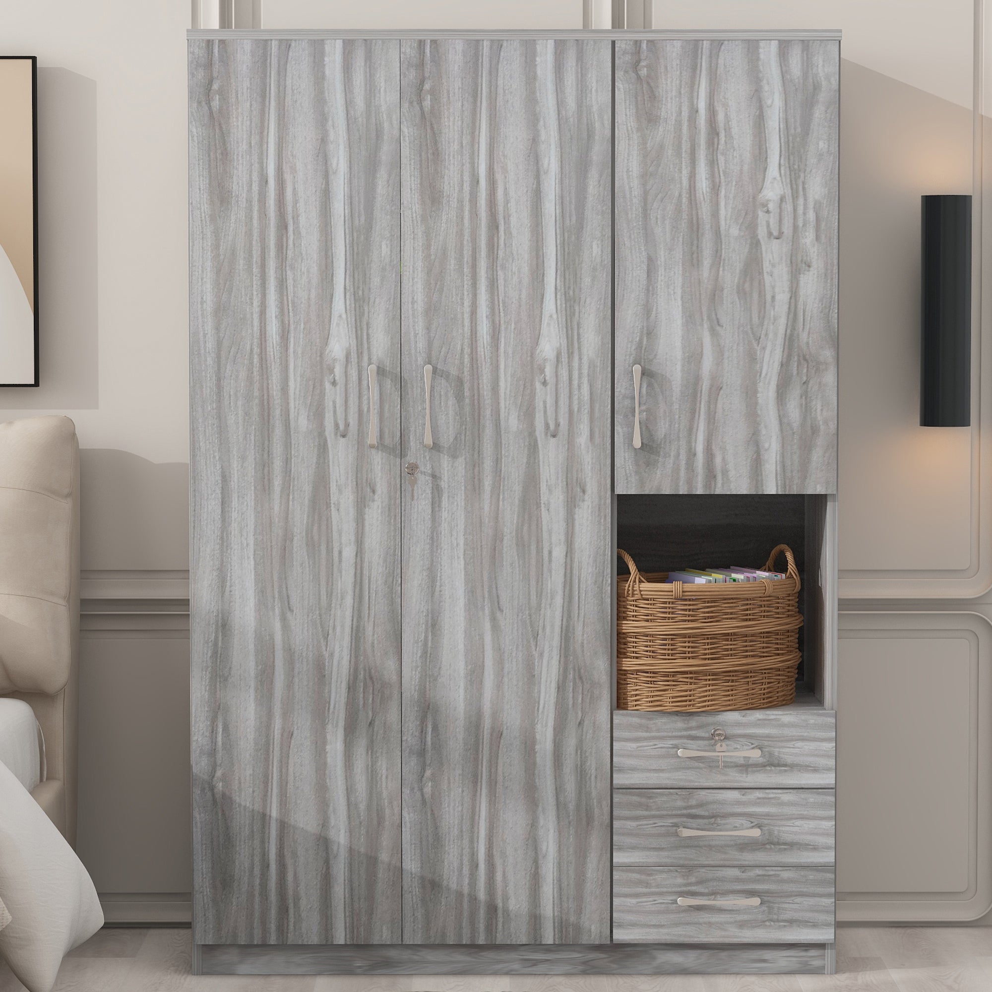 Armoire de rangement en bois à 2 portes pour chambre à coucher