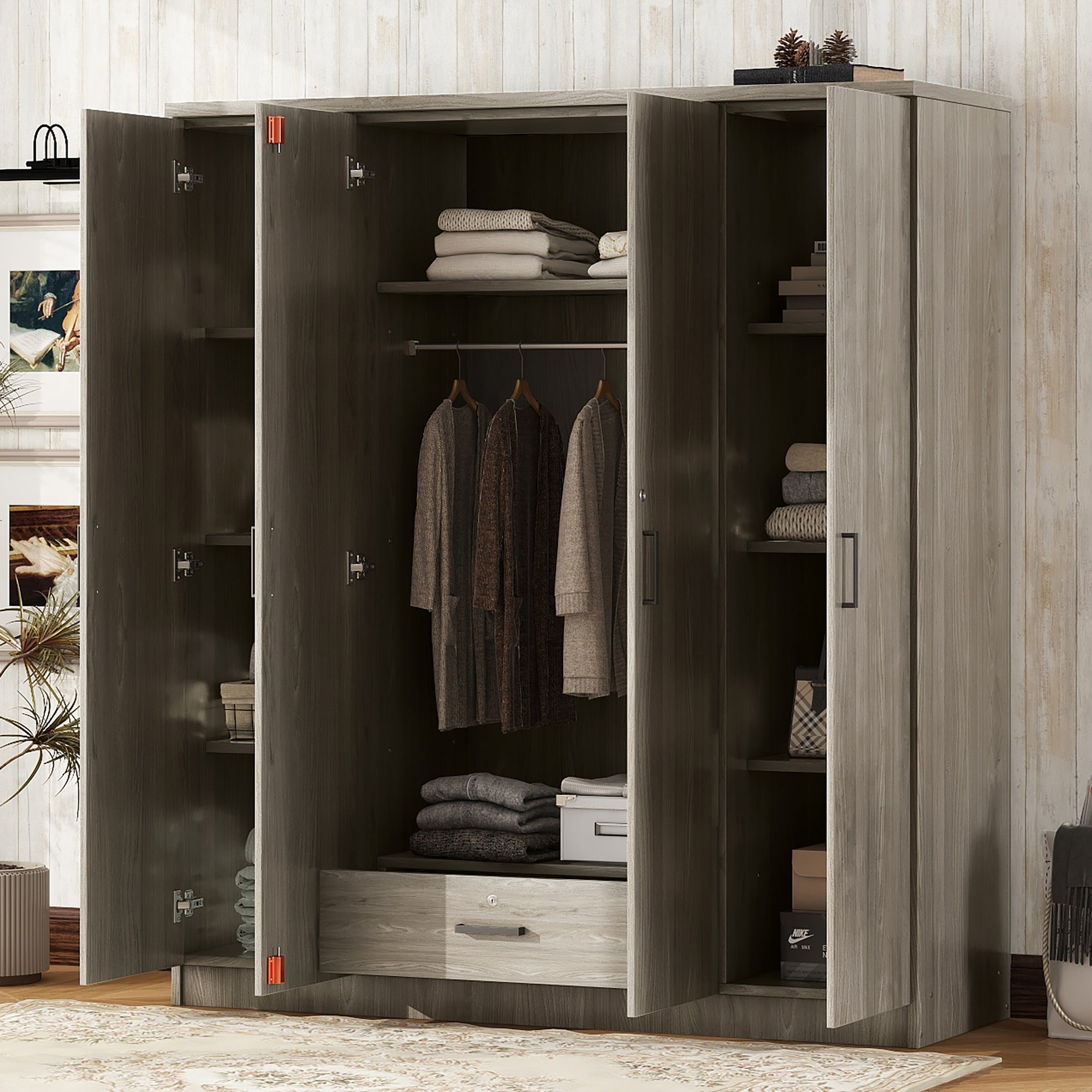 Armoire en bois gris 4 portes avec 1 tiroir