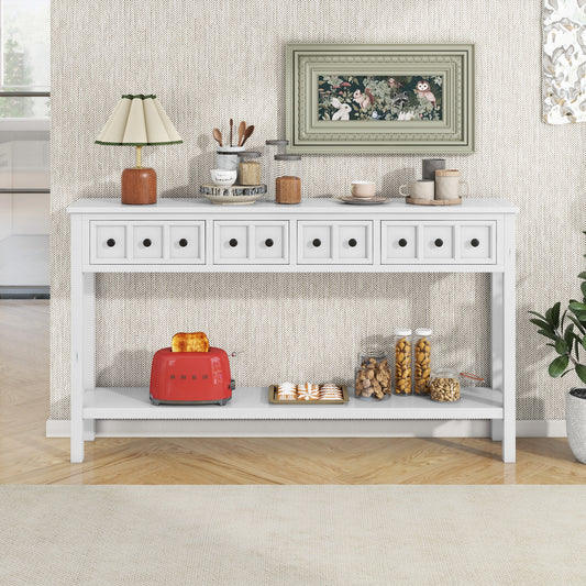 Console en bois massif avec 2 grands tiroirs et 2 petits tiroirs