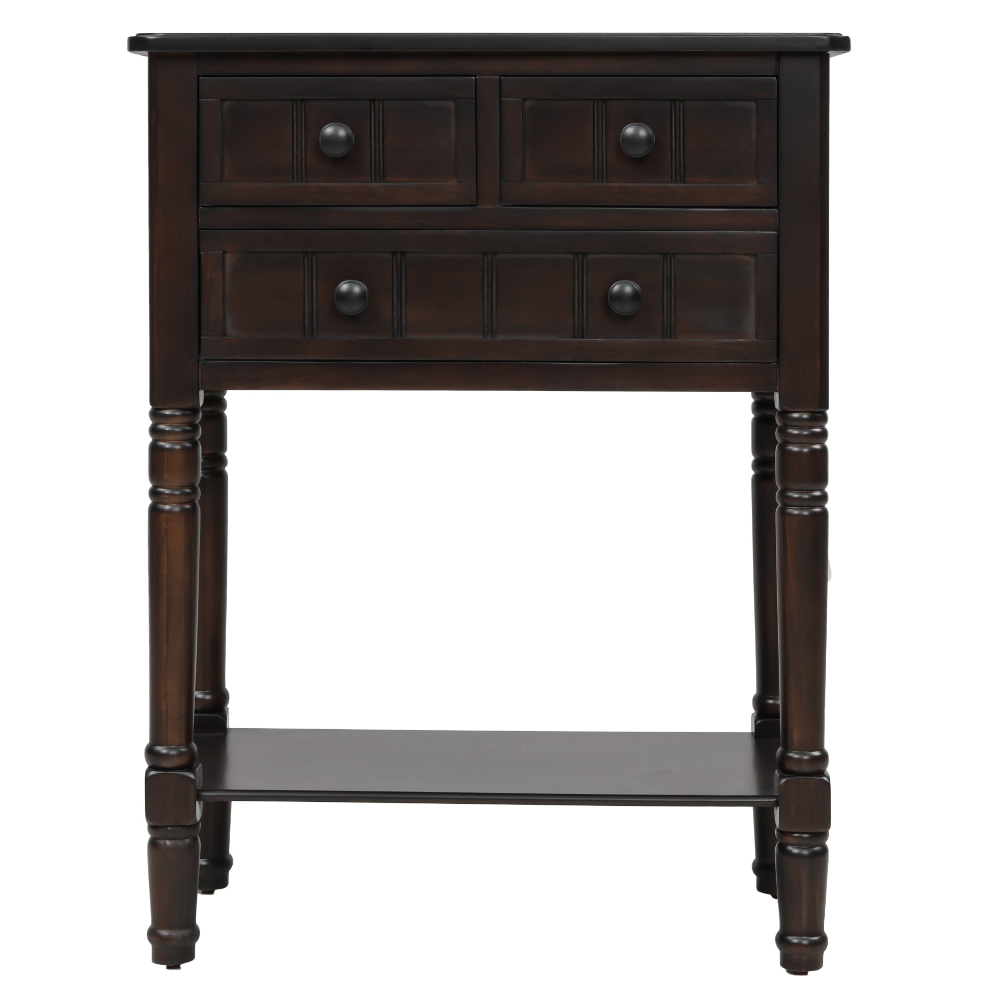 Console en bois massif avec trois tiroirs et étagère inférieure