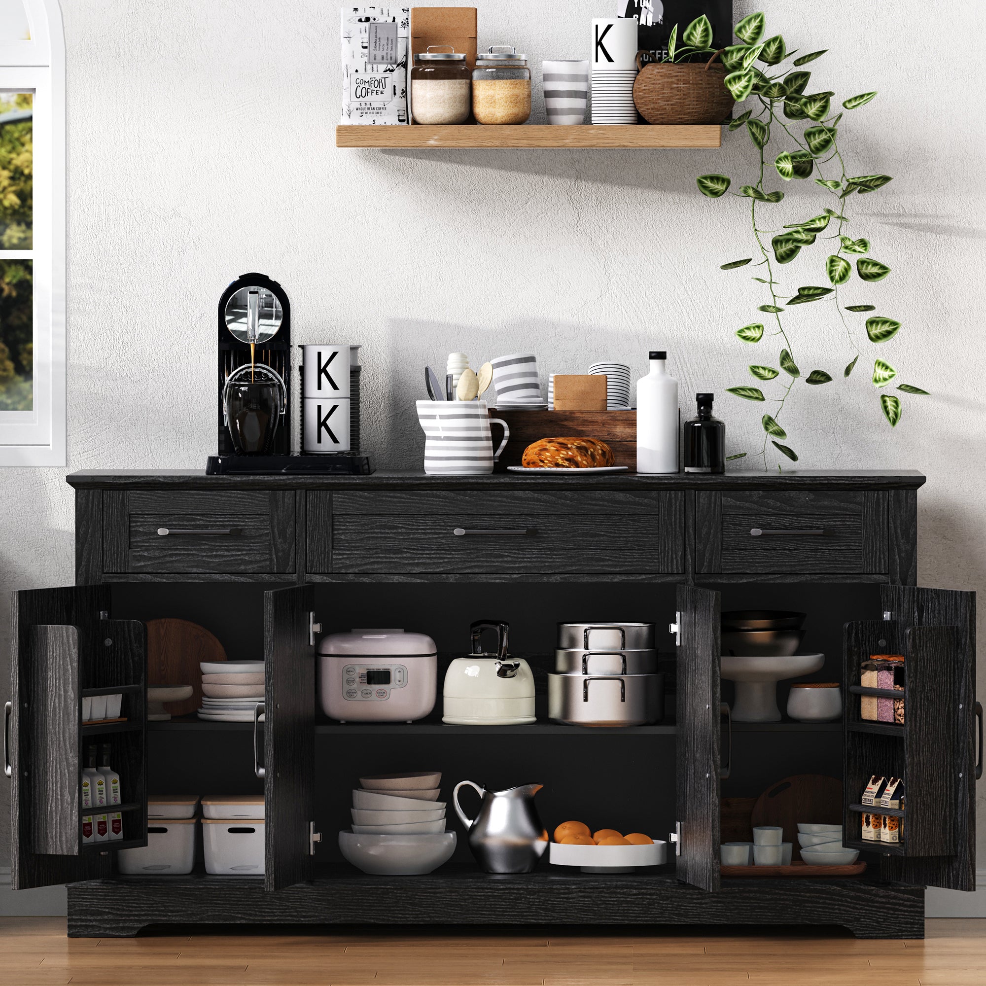 Meuble de rangement avec 4 portes et 3 tiroirs