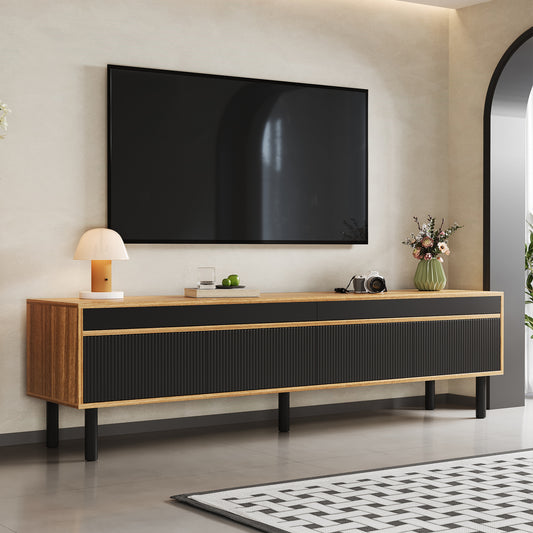Meuble TV à quatre portes, noir et bois