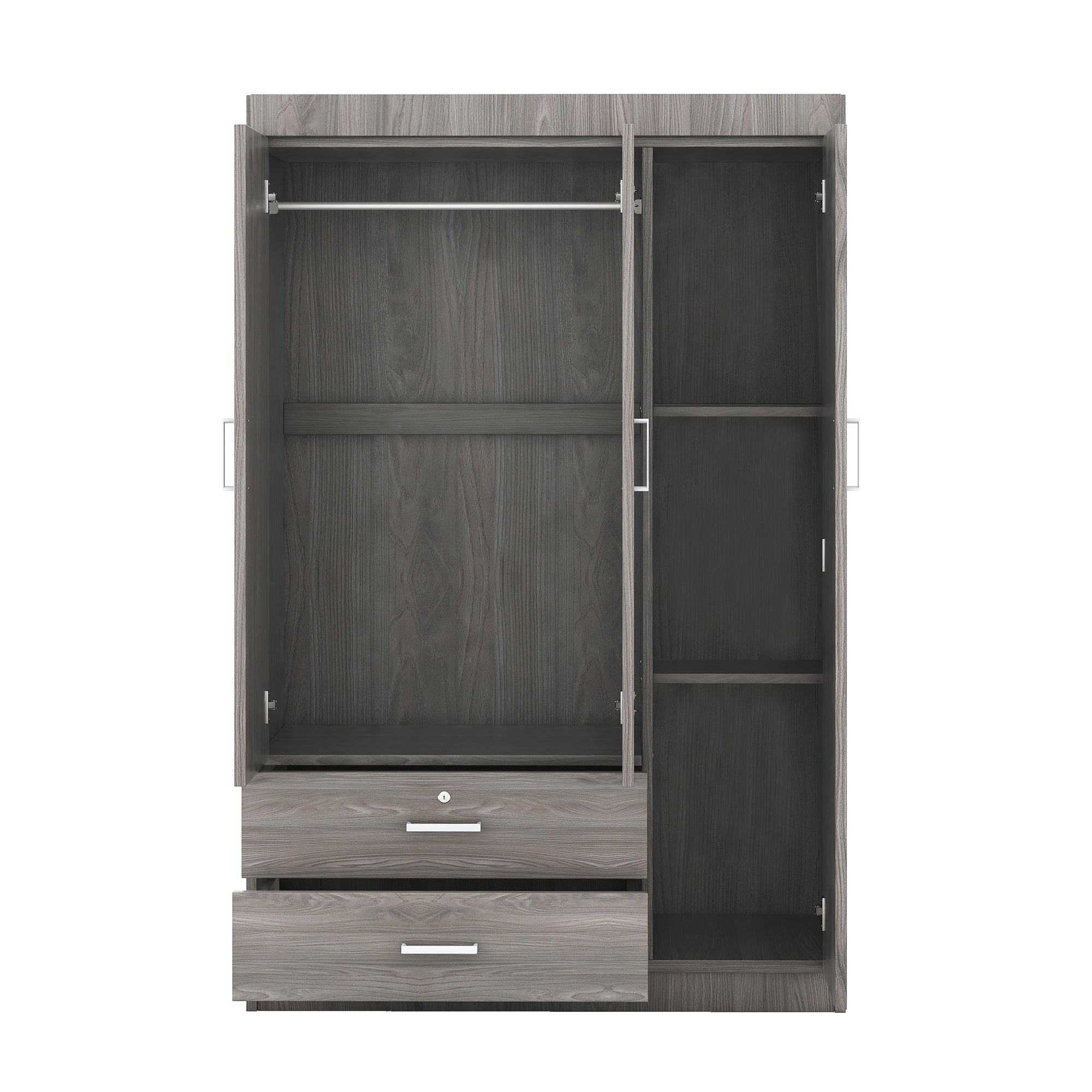 Armoire en bois gris 3 portes et 2 tiroirs