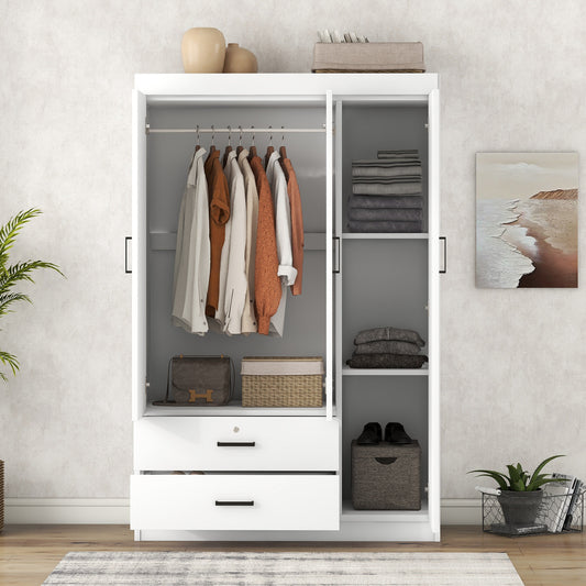 Armoire en bois blanc 3 portes et 2 tiroirs