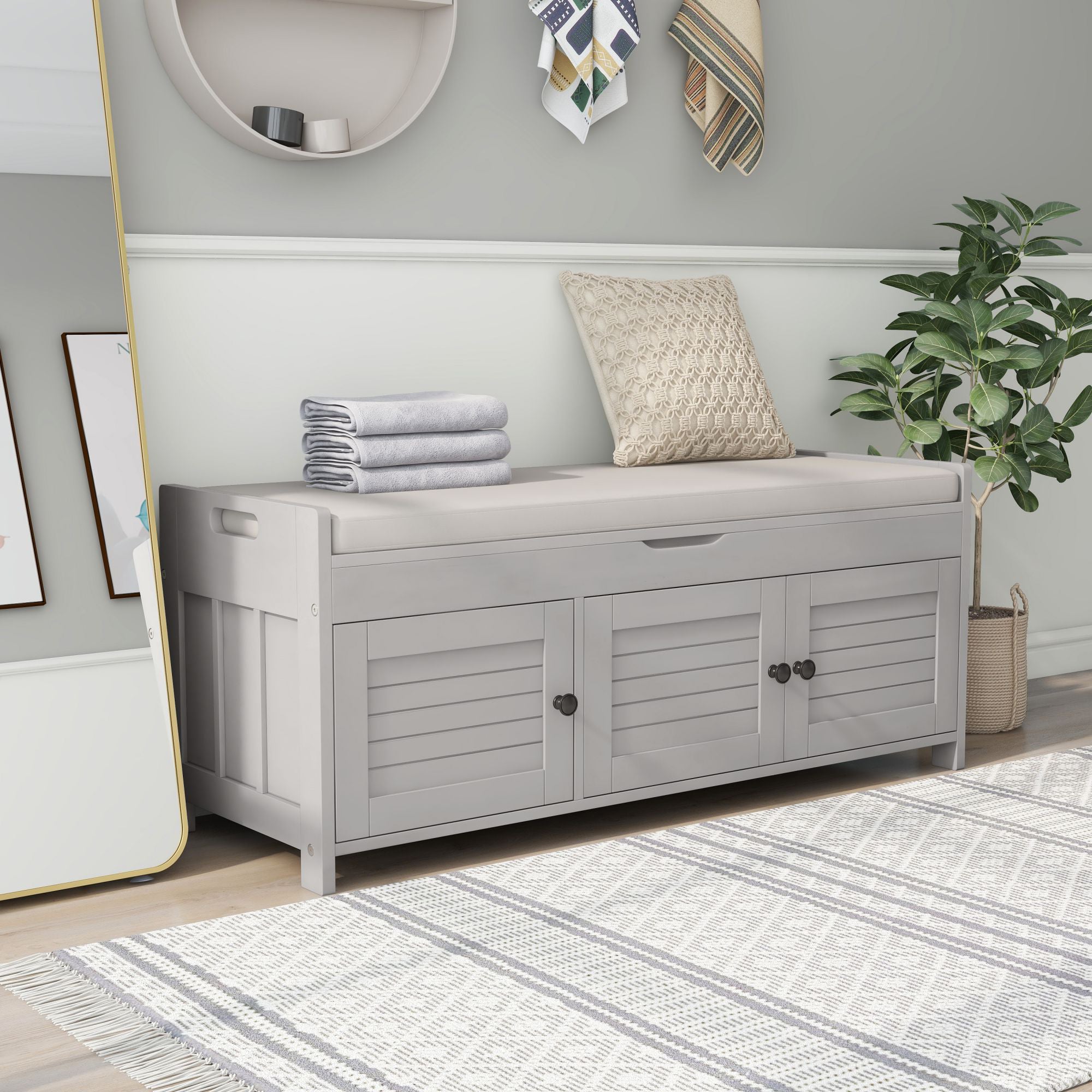 Banc de rangement à chaussures avec coussin amovible