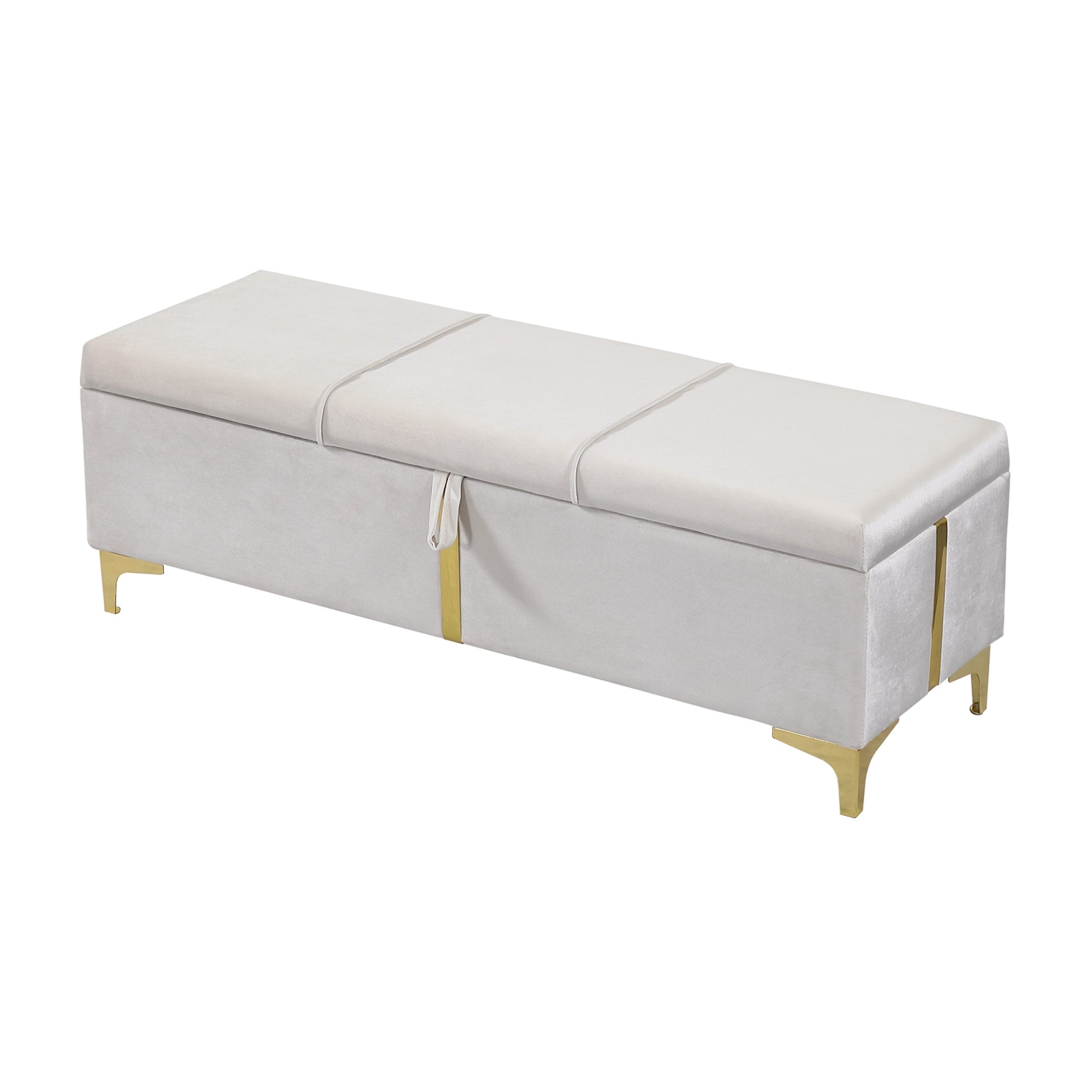 Pouf de rangement rembourré avec pieds en métal