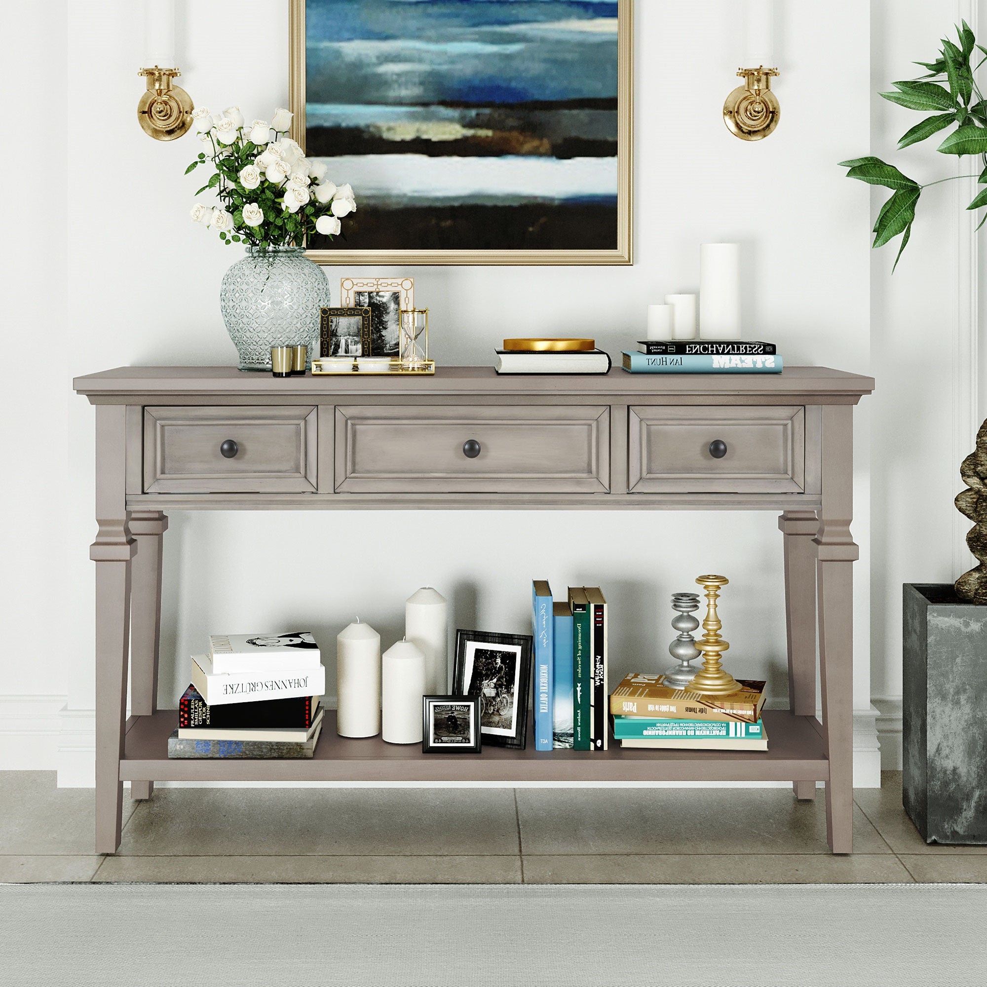 Table console avec trois tiroirs supérieurs et une étagère