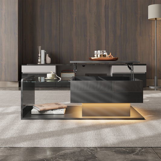 Table à café avec plateau en verre et effet LED