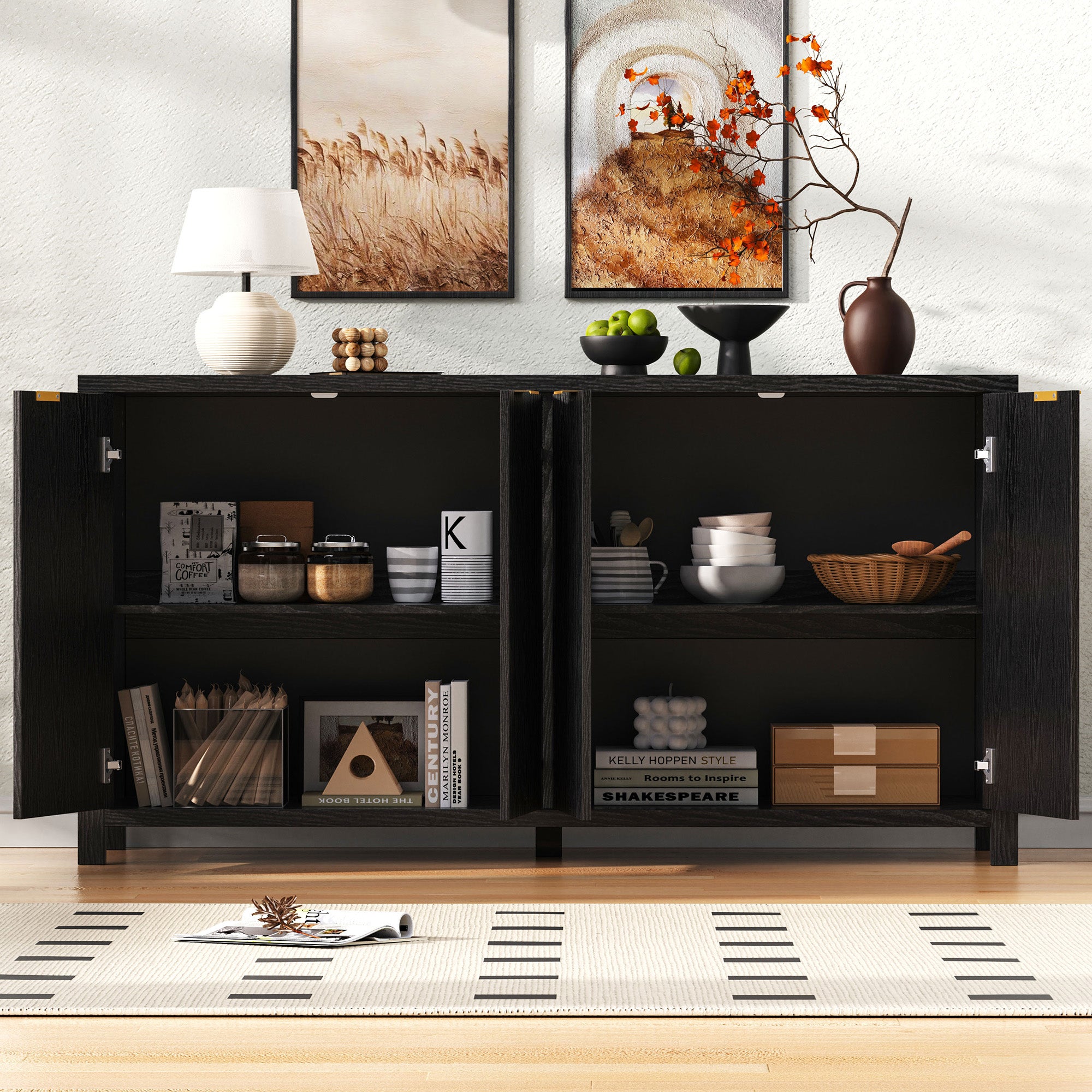 Meuble de rangement 4 portes avec étagères réglables