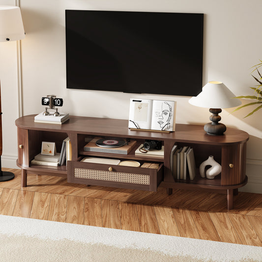 Meuble TV en rotin avec portes en bois massif