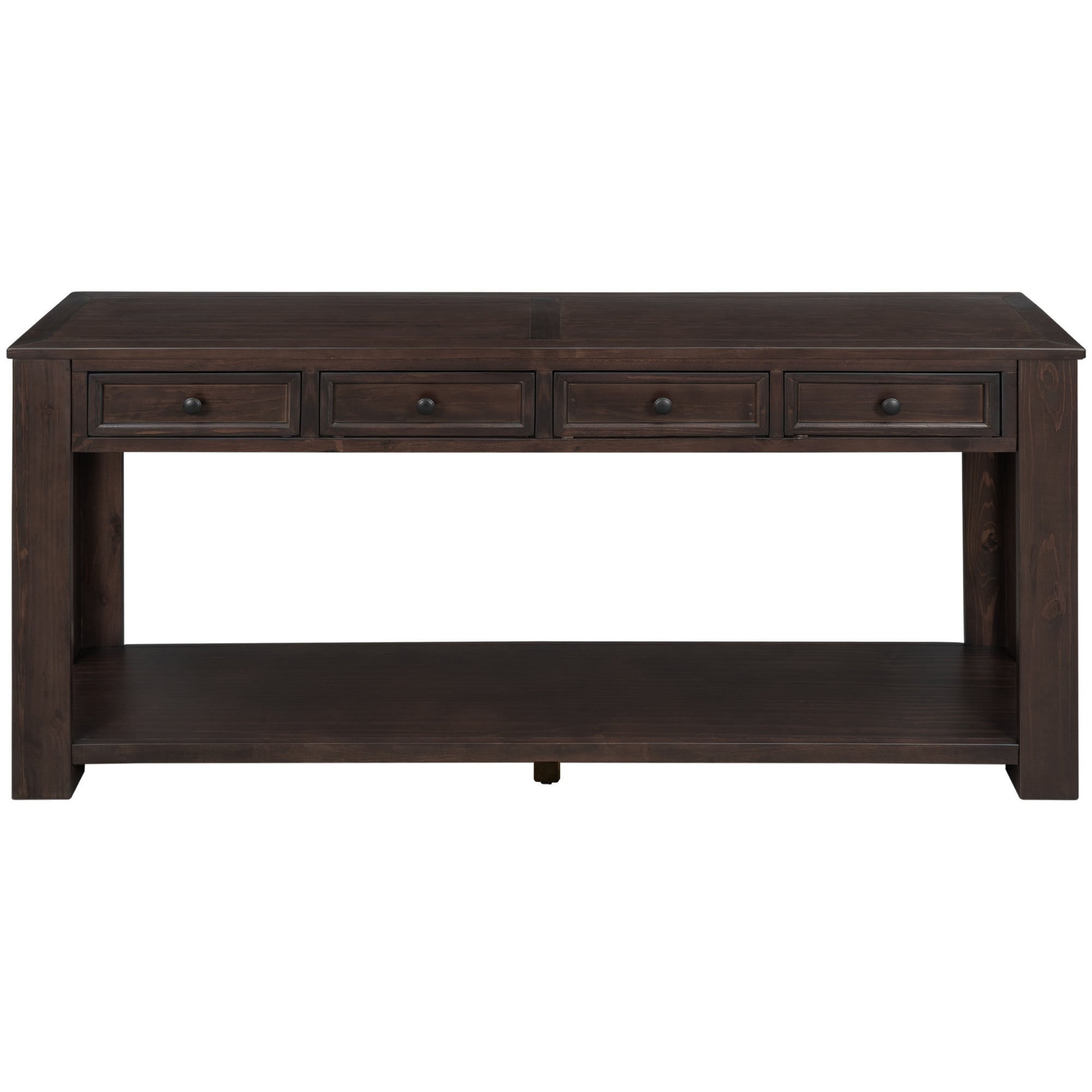 Console en bois massif avec 4 tiroirs et étagère inférieure